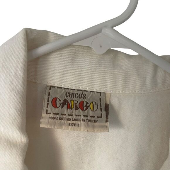 Chico's Cargo Vintage Size 1 Medium White Cotton Boho Tropical‎ Outdoor Vest - Picture 7 of 9